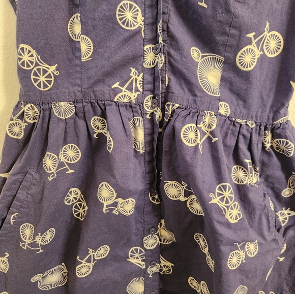Porridge Anthropologie Shirt Dress Cotton Two Wheeler Bicycle Blue White Size 4 - Picture 5 of 13
